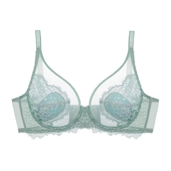 Nfurl Womens Minimize Bras Lace Bras for Women no Padding Comfort Full Coverage Seamless Wireless Mesh Bralette Spaghetti Strap Plunge Bra Mint Green,XL