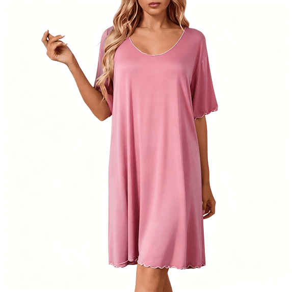 Nfurl Womens Modal Night Gown Short Sleeve Sleepshirts Summer Nightgown for Women Soft Comfy Crew Neck Night Gowns for Sleeping Hot Pink,XXXL