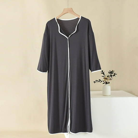 Nfurl Womens Nightgowns Soft Long Sleeve Sleepshirts Plus Size V Neck Nightgown Loose Fit Cozy Modal Nightdress Casual Long Loungewear