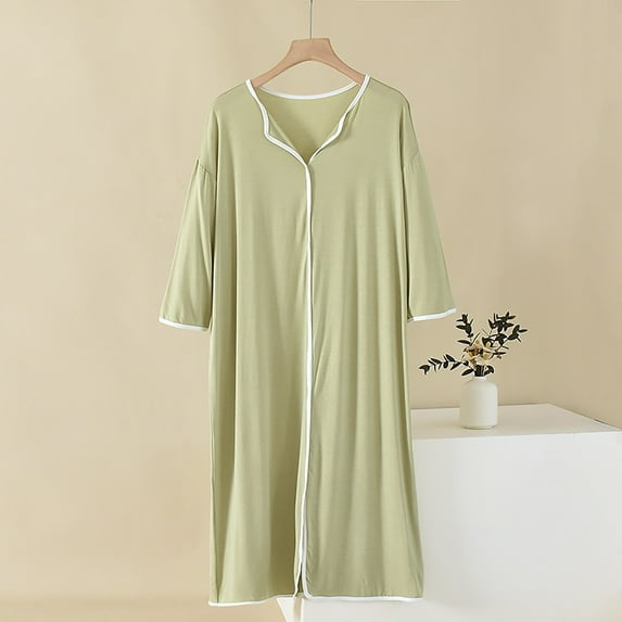 Nfurl Womens Nightgowns Soft Long Sleeve Sleepshirts Plus Size V Neck Nightgown Loose Fit Cozy Modal Nightdress Casual Long Loungewear