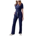 thumbnail image 1 of Nfurl Womens Nurse Scrubs Sets with Mulith Pockets Short Sleeve V Neck Scrub Tops with Drawstring Elastic Waist Pants Nursing Uniform Set 2 Piece Navy L, 1 of 3