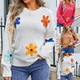 thumbnail image 1 of Nfurl Womens Oversized Knit Sweaters Cute Flower Printed Fall Sweater Loose Long Sleeve Crewneck Sweaters Jumper Tops 2025 Ladies Clothes Hot Pink M, 1 of 10
