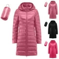 thumbnail image 1 of Nfurl Womens Packable Long Puffer Jackets Lightweight Solid Color Zip up Travel Down Coats with Removable Hood Ladies Winter Coats Pink L, 1 of 7