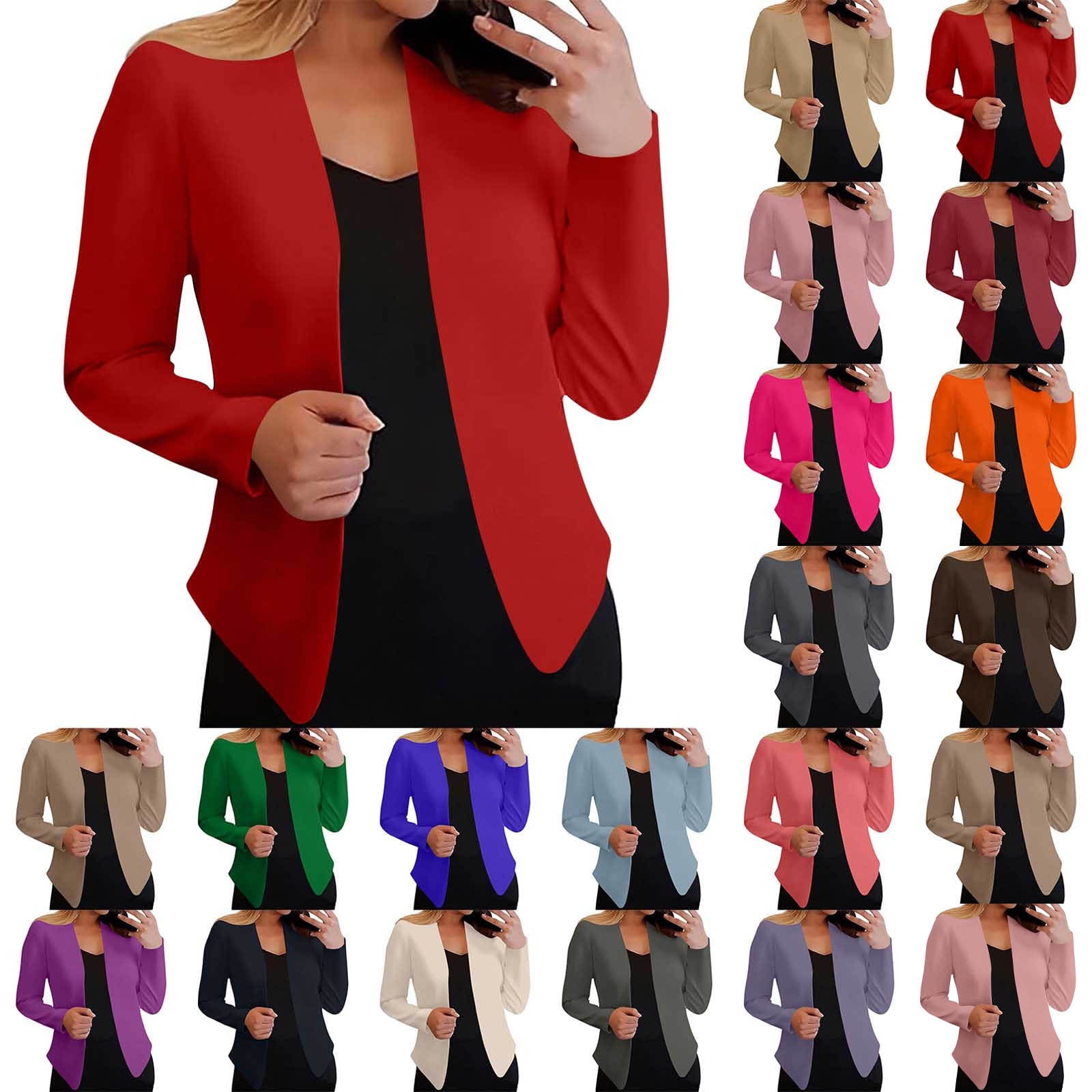 Nfurl Womens Petite Blazers Fitted Open Front Long Sleeve Work Office ...
