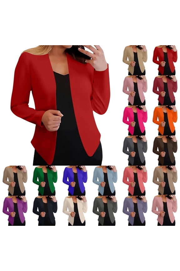 Womens Petite Blazers Fitted Open Front Long Sleeve Work Office Suit Jackets Business Casual Solid Color Ladies Blazer Khaki S