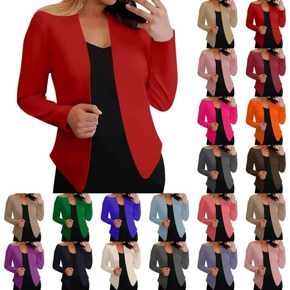Nfurl Womens Petite Blazers Fitted Open Front Long Sleeve Work Office Suit Jackets Business Casual Solid Color Ladies Blazer Pink XL