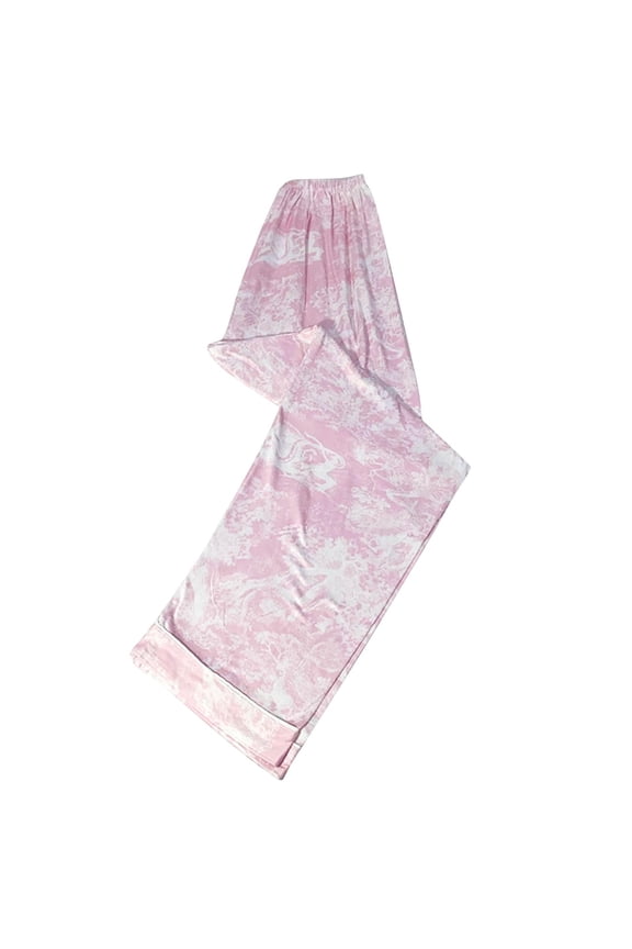 Womens Petite Pajama Pants Cute Floral Graphic Wide Leg Pjs Bottoms Lightweight Drawstring Elastic Waist Lounge Sleep Bottom Pink XXL