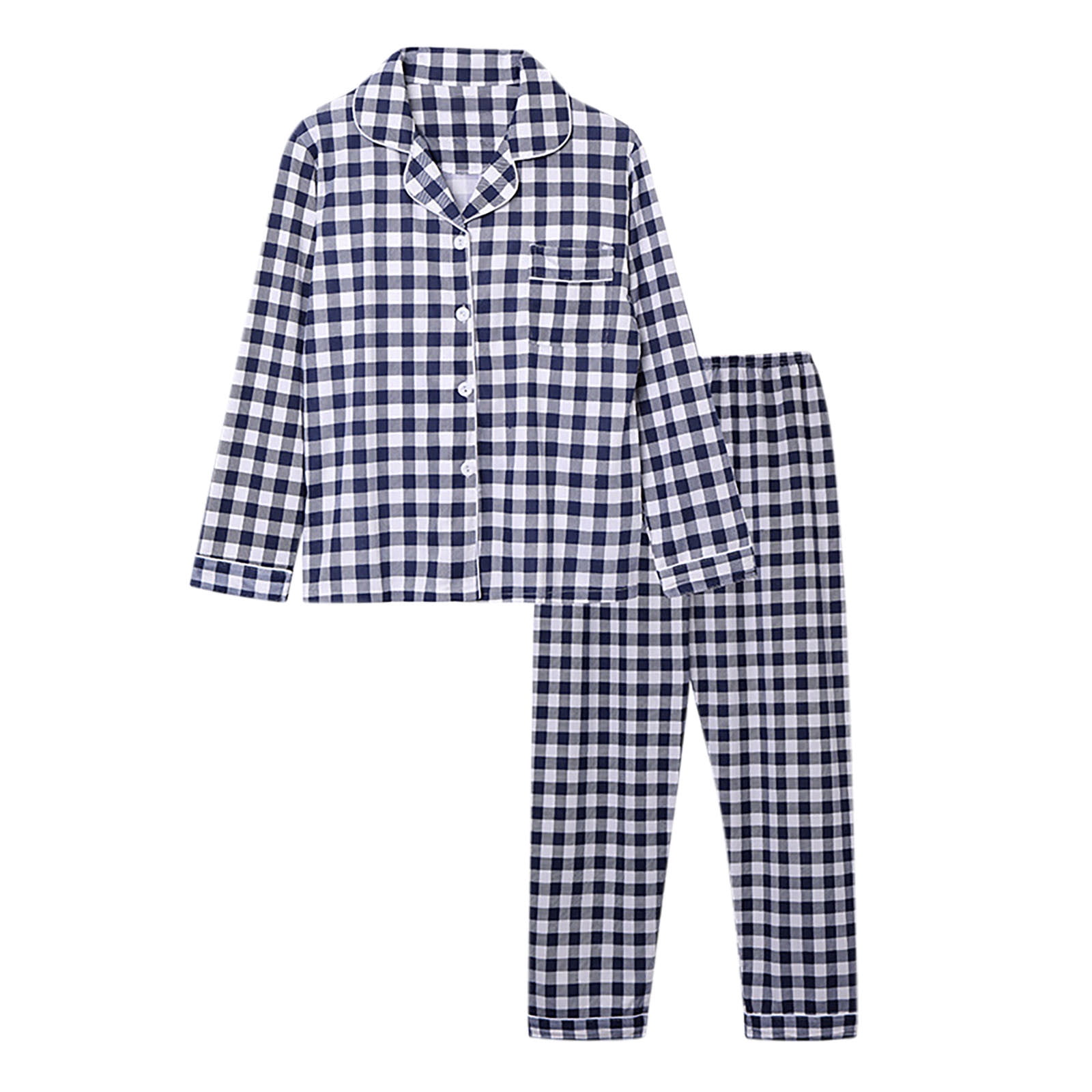 Nfurl Womens Petite Pjs Sets Trendy Checked Print Notch Collar Long ...