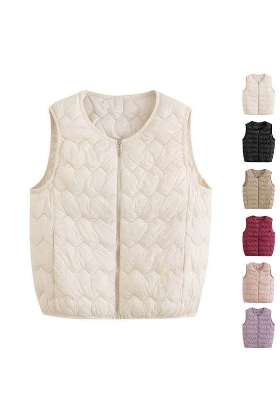 Womens Puffer Vests Lightweight Solid Color Zip Up Sleeveless Jackets Causal Outerwear Vest Fall Winter Fashion Coats Pink XXL