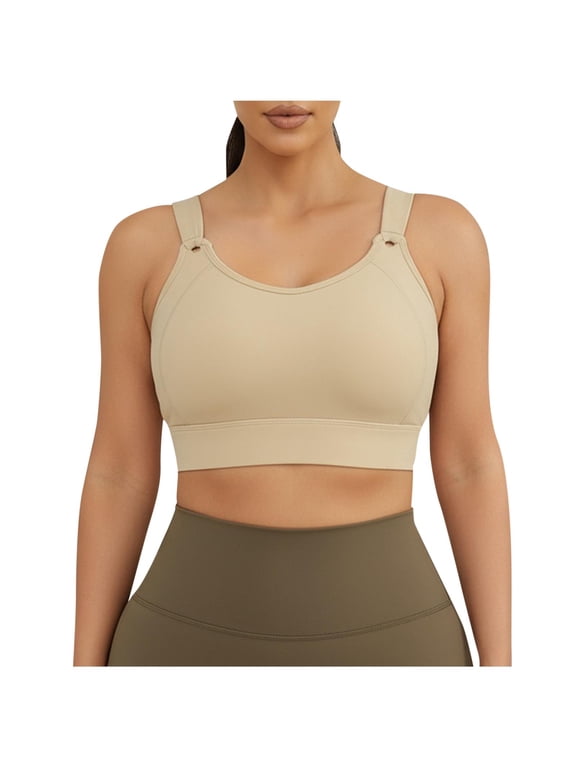 Womens Push up Sports Bras High Impact Full Coverage Wide Strap Everyday Bra High Support Padded Workout Yoga Bras Beige,M