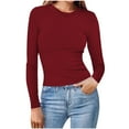 thumbnail image 1 of Nfurl Womens Ribbed Fitted Shirts Basic Long Sleeve Crew Neck Tops Stretchy Slim Fit Tees Fall Casual Going Out Tshirt Undershirts Wine XL, 1 of 7