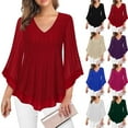 thumbnail image 1 of Nfurl Womens Ruffle 3/4 Sleeve Sparkly Blouses Trendy V Neck Glitter Sequin Tops Elegant Mesh Layered Top Dressy Evening Wedding Club Clothes Red XXL, 1 of 6