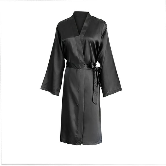 Nfurl Womens Satin Short Robes Lightweight Long Sleeve Solid Color Bathrobes Trendy Bridesmaid Bride Wedding Party Robe Thin Ladies Nightgowns Black XL
