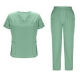 thumbnail image 1 of Nfurl Womens Scrubs Sets with 5 Pockets Workwear Nursing Uniform Scrubs Set 2 Piece Short Sleeve V Neck Nurse Uniform Tops and Pants Green S, 1 of 7