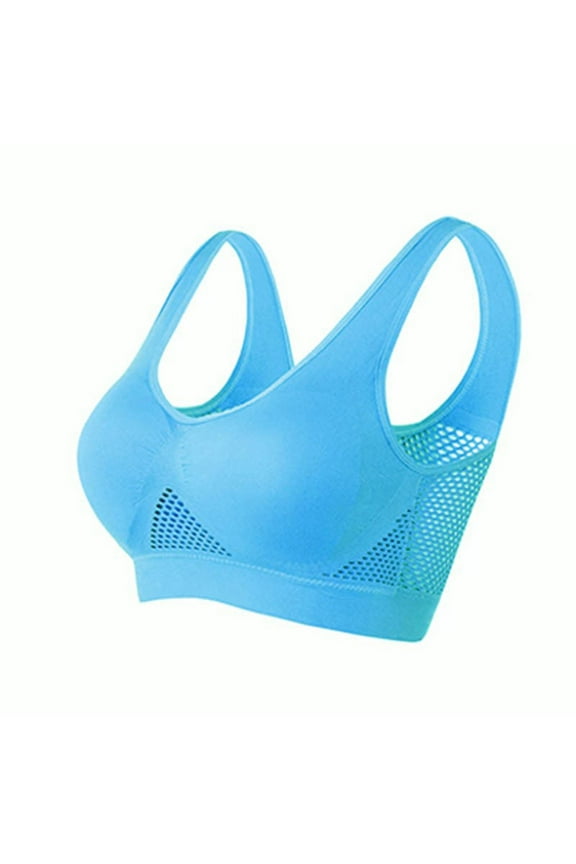 Womens Seamless Sports Bras Breathable Cut Out Back Wide Strap Supportive Sport Bra for Large Bust no Wire Workout Yoga Running Bras Sky Blue XXXL