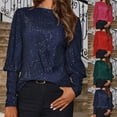 thumbnail image 1 of Nfurl Womens Sequin Tops Dressy Casual Bishop Sleeve Sparkly Glitter Blouse Elegant Long Sleeve Shirts Ladies Party Club Evening Wear Clothes Hot Pink M, 1 of 5