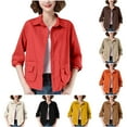 thumbnail image 1 of Nfurl Womens Shackets Lightweight Long Sleeve Fall Jackets Casual Solid Color Button Down Outwear with Pockets Loose Fit Bomber Jacket Khaki M, 1 of 3