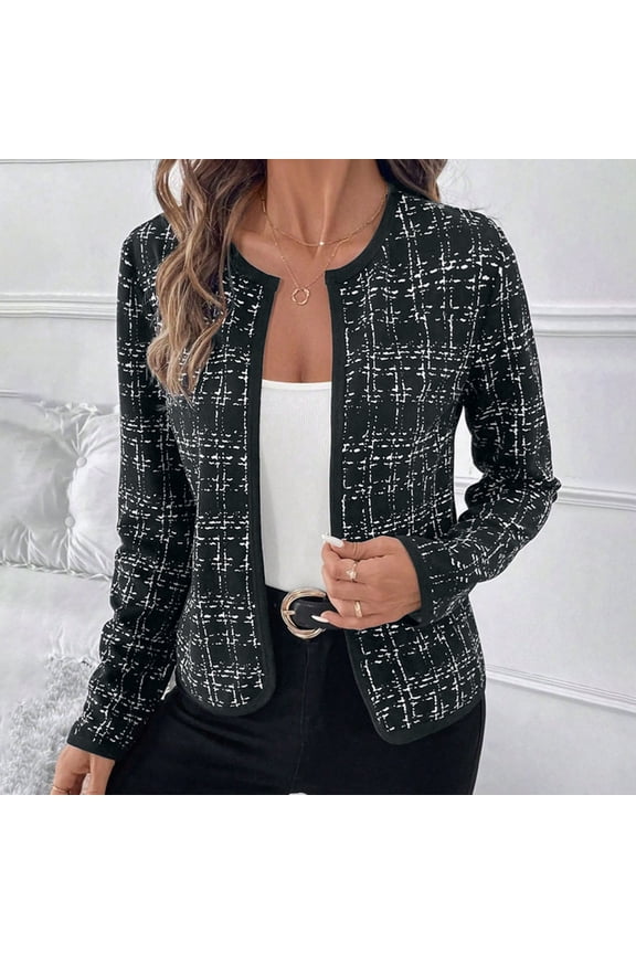 Womens Short Jackets Plus Size Dressy Casual Long Sleeve Open Front Jacket Elegant Printed Outerwear Fall Fashion Coats Black XL