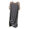 thumbnail image 1 of Nfurl Womens Short Sleeve Nightgowns Soft Color Block Crewneck Modal Sleepshirts Ladies Petite Nightgown Comfy Sleepwear Loungewear Dark Gray S, 1 of 5