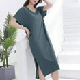 thumbnail image 1 of Nfurl Womens Short Sleeve Sleep Dress Soft Petite Loungewaer Lightweight Solid Color V Neck Long Nightgown Comfy Ladies Sleepwear House Dresses Army Green XL, 1 of 6