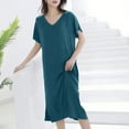 thumbnail image 1 of Nfurl Womens Short Sleeve Sleep Dress Soft Petite Loungewaer Lightweight Solid Color V Neck Long Nightgown Comfy Ladies Sleepwear House Dresses Green XL, 1 of 7