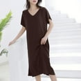 thumbnail image 1 of Nfurl Womens Short Sleeve Sleep Dress Soft Petite Loungewaer Lightweight Solid Color V Neck Long Nightgown Comfy Ladies Sleepwear House Dresses Khaki L, 1 of 8