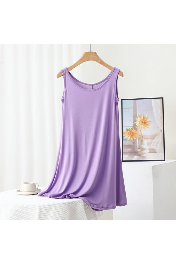 Womens Sleeveless Nightgowns Soft Solid Color Crewneck Modal Nightgown Comfy Lightweight Loungewear Ladies Sleepwear Sleepshirts Purple,XXL