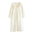 thumbnail image 1 of Nfurl Womens Snap Front Housecoats Comfy Ruffle V Neck Flare Sleeve Spa Bath Robes Soft Sleepwear Fall Winter Nightgowns White M, 1 of 5