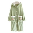 thumbnail image 1 of Nfurl Womens Snap Front Housecoats with Pockets Comfy Solid Color Long Sleeve Hooded Sleep Robe Soft Sleepwear Ladies Lounge Robes Green L, 1 of 3