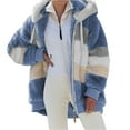 thumbnail image 1 of Nfurl Womens Soft Fuzzy Fleece Jackets Comfy Color Block Hooded Coats Thermal Plus Size Outerwear Jackets with Pockets Winter Coats Blue XXXL, 1 of 7
