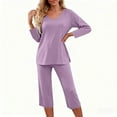 thumbnail image 1 of Nfurl Womens Soft Pajama Sets Comfy V Neck Long Sleeve Tops and Capri Pants Sleepwear 2 Piece Cozy Petite Loungewear Ladies Mathcing Pjs Set Purple XL, 1 of 7