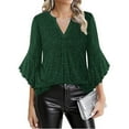 thumbnail image 1 of Nfurl Womens Sparkly Mesh Sheer Tops Elegant V Neck Evening Party Blouses Dressy Ruffle 3/4 Sleeve Tops Shiny Glitter Shirts Ladies Clubwear Army Green XXXL, 1 of 7
