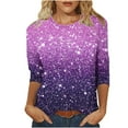 thumbnail image 1 of Nfurl Womens Sparkly Sequin Tops Trendy 3/4 Sleeve Party Night Sparkly Blouse Dressy Casual Crewneck Pullover Tops Cocktail Club Clothing Purple L, 1 of 5