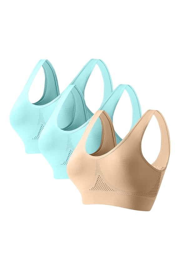 Womens Sports Bras Multipack High Impact Gym Workout Sports Bra for Women 3 Pack Seamless no Wire Yoga Bras Running Bra for Large Bust Beige M