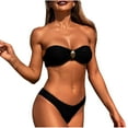 thumbnail image 1 of Nfurl Womens Strapless Bikini Sets Tube Tops Bandeau Bathing Suits Set 2 Piece Mid Rise Swim Bottoms Summer Vacation Beach Swimsuits Black,S, 1 of 5