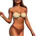 thumbnail image 1 of Nfurl Womens Strapless Bikini Sets Tube Tops Bandeau Bathing Suits Set 2 Piece Mid Rise Swim Bottoms Summer Vacation Beach Swimsuits Khaki,S, 1 of 5