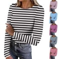 thumbnail image 1 of Nfurl Womens Striped Ribbed Knit Shirts Slim Fit Long Sleeve Tops Soft Crewneck Going Out Tops Ladies Fall Pullover Light Blue S, 1 of 9