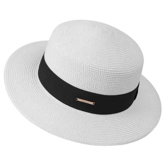 Nfurl Womens Sun Hats UV Protection Wide Brim Woven Straw Hats for Beach Vacation Travel Outdoor Gardening Summer Hats,White