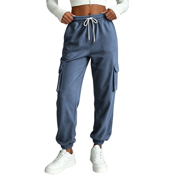 Nfurl Womens Sweatpant Fitted Jogging Pants Drawstring Stretchy Waist Elastic Bottom Sweatpants with Pockets Comfy Going Out Casual Joggers Gray,L