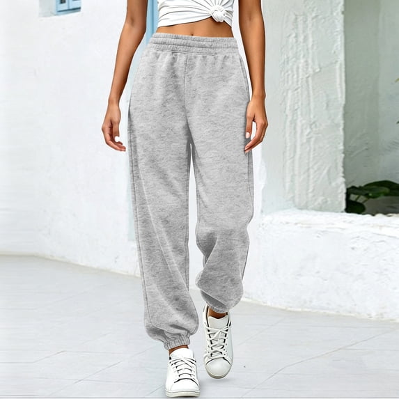 Nfurl Womens Sweatpants Joggers Elastic Waist Jogging Pants Comfy Casual Joggers Trendy Cuffed Bottoms Sweatpants Gray,L