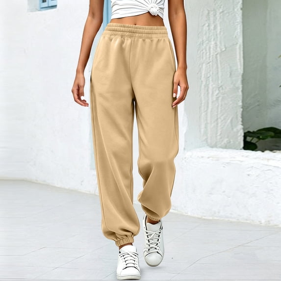 Nfurl Womens Sweatpants Joggers Elastic Waist Jogging Pants Comfy Casual Joggers Trendy Cuffed Bottoms Sweatpants Khaki,XXXL