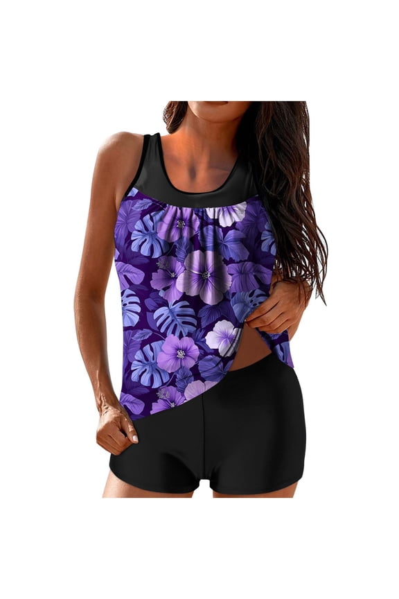 Womens Tankini Swimsuits 2 Piece Tummy Control High Waisted Bottoms Floral Printed Swim Tank Tops Modest Bathing Suit for Women Multicolor XXL