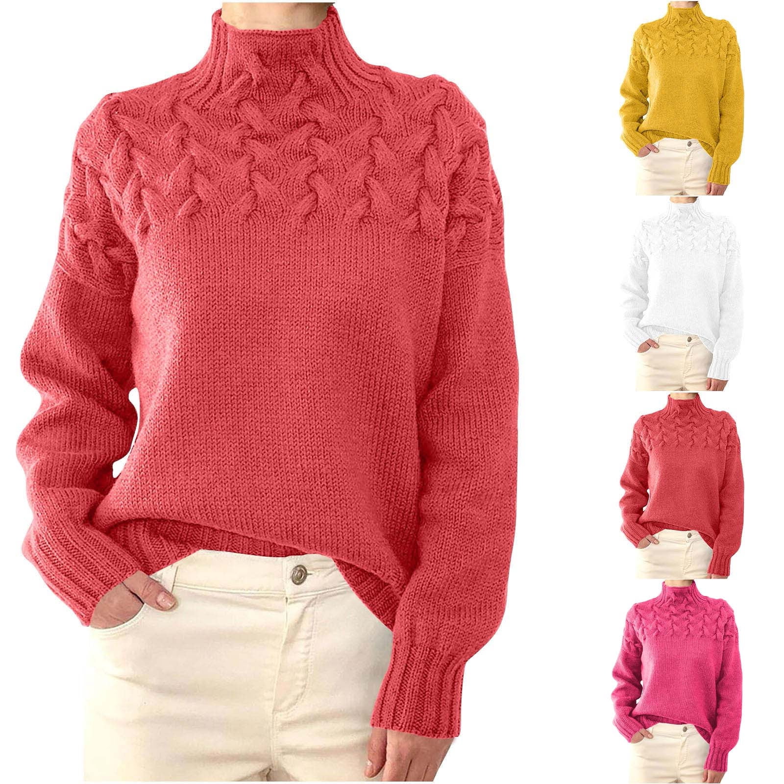 Nfurl Womens Turtleneck Sweaters Cozy Long Sleeve Cable Knit Sweater ...