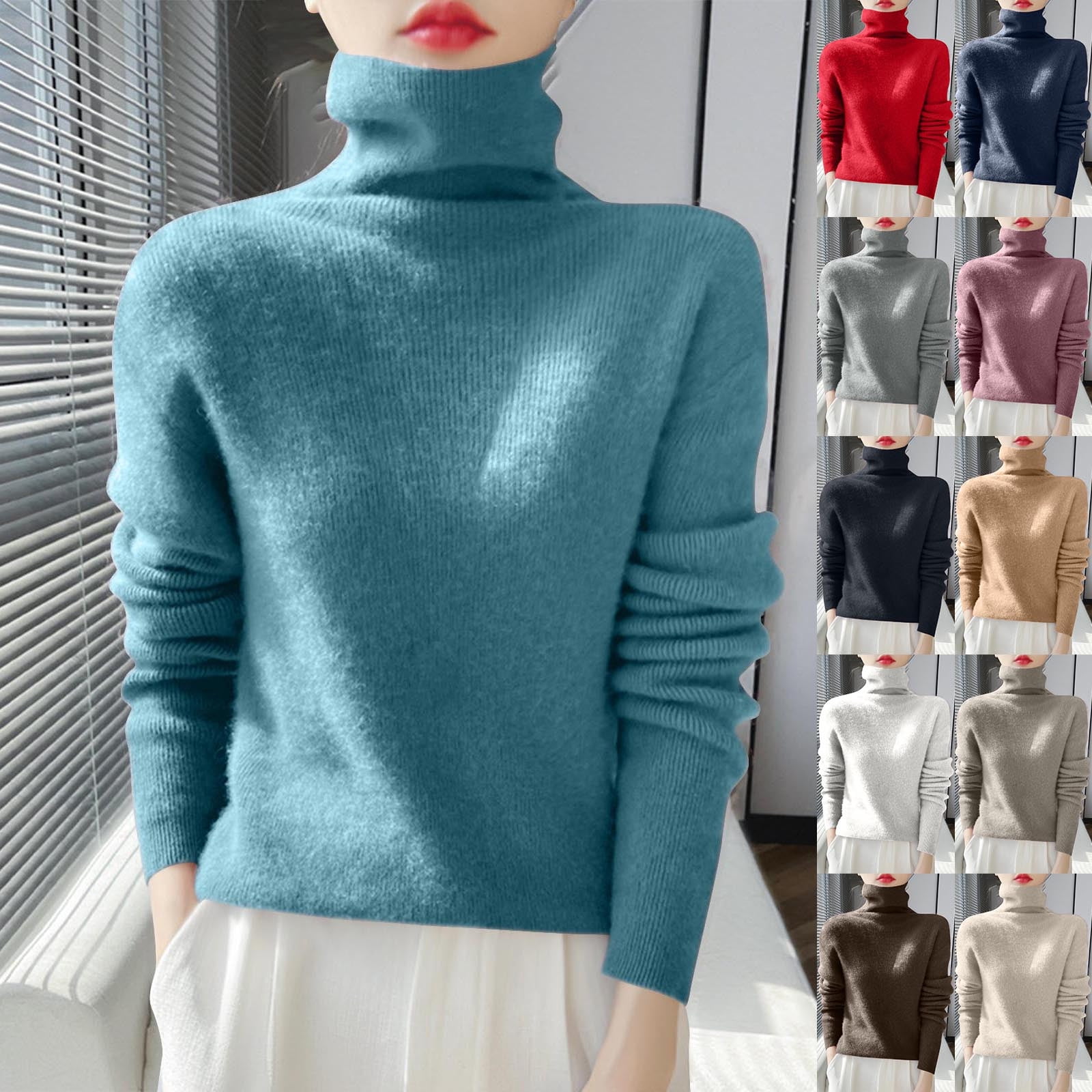 Nfurl Womens Turtleneck Sweaters Cozy Long Sleeve Solid Color Sweater ...