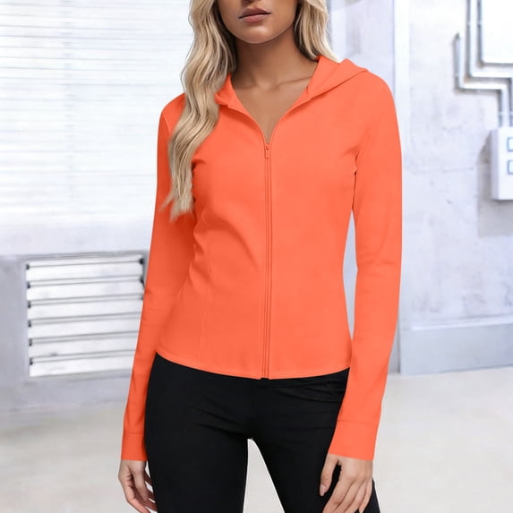 Nfurl Womens UV Protection Jackets with Hooded Lightweight Workout Running Athletic Jacket Breathable Summer Cooling Outdoor Sun Jackets Orange,Size L
