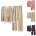 thumbnail image 1 of Nfurl Womens Velvet Pajamas Sets 2 Piece Comfy Button Up Lace Trim Long Sleeve Sleepwear with Pants Ladies Lounge Set Fall Winter Pjs Outfits Beige M, 1 of 10