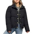 thumbnail image 1 of Nfurl Womens Winter Puffer Jackets Warm Zip up Button Down Coats Winter Going Out Outerwear Solid Color Quilted Puffy Jacket with Pockets Black XL, 1 of 4