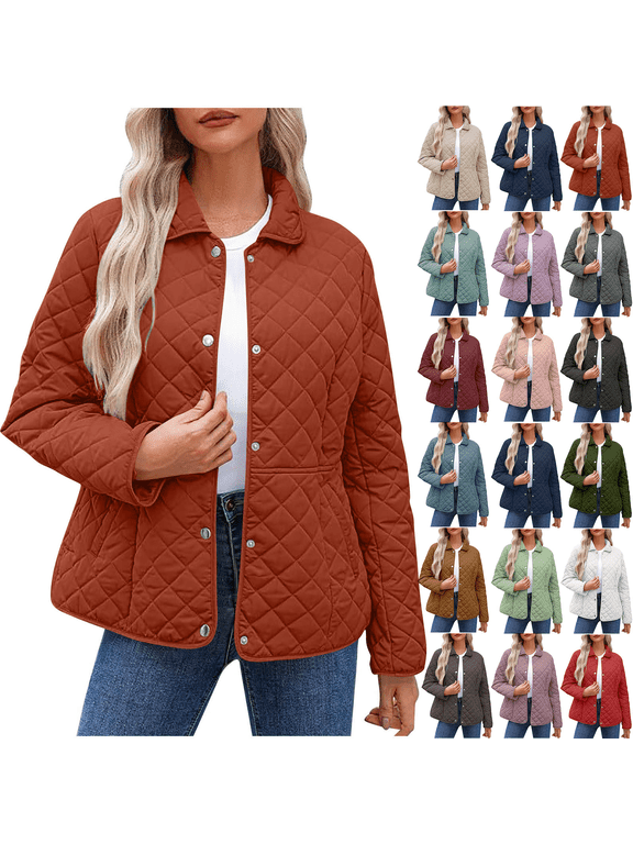 Womens Winter Quilted Jackets Long Sleeve Button Down Puffer Coats Lightweight Barn Jacket Casual Outerwear Coats Padded Isulated Black M