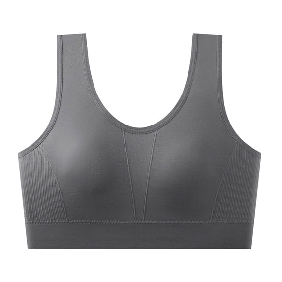 Nfurl Womens Wireless Bras Wide Strap Sewn in Pad Wireless Sports Bra Supportive Push up Workout Yoga Bras Gray,Free Size