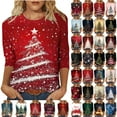 thumbnail image 1 of Nfurl Womens Xmas T Shirts Fashion Christmas Shirt Holiday Casual Xmas Tree Print Tshirts Comfy Crewneck 3/4 Sleeve Tops Pink L, 1 of 5